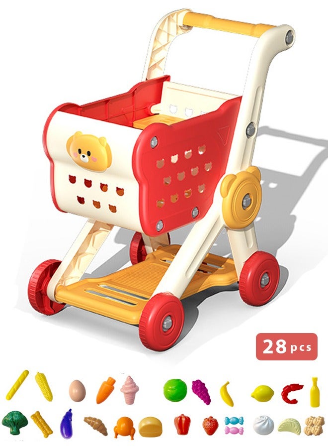 عربة تسوق للأطفال، مجموعة ألعاب مطبخ للأطفال - 28 قطعة من ألعاب المطبخ المتينة للعب التظاهري للأطفال الصغار، ألعاب مطبخ منزلية للأطفال، مع صندوق فواكه وخضروات ووجبات خفيفة، لعبة عربة التسوق للبنات والأولاد من سن 3 و4 و5 و6 و7 و8 سنوات - Image 1